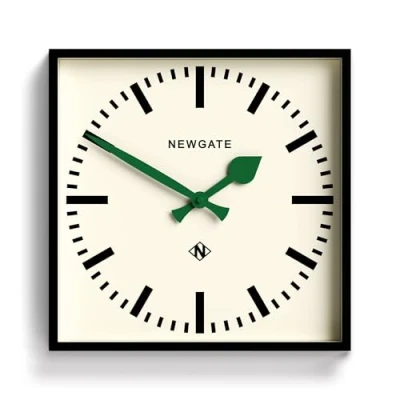 Image of NEWGATE® Number Five Railway Wall Clock Square Kitchen Office Retro Designer Station Marker Dial (Green Hands)