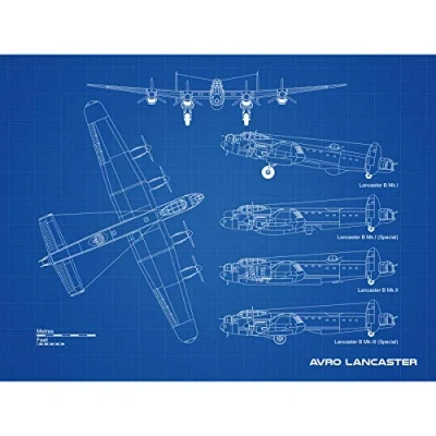 Image of Artery8 Avro Lancaster Bomber Aircraft Plane Blueprint Plan Large Wall Art Poster Print Thick Paper 18X24 Inch