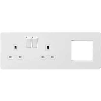Image of KnightsBridge Screwless 13A 2G DP Socket + Modular Combination Plate, Matt White