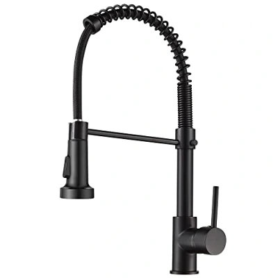 Image of Kitchen Faucet Spring Pull Down Single Handle Brass Deck Mounted Sink Faucets (Black)