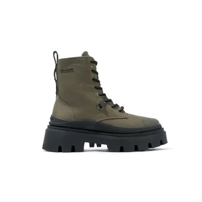 Image of Palladium Pallasquad Platform ankle boots, Women&#039;s, Size: 8, Olive night Textile/synthetics