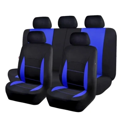 Image of Flying Banner Flat Cloth Universal Fit Car Seat Covers Full Set with Airbag Compatible (Black and Blue)