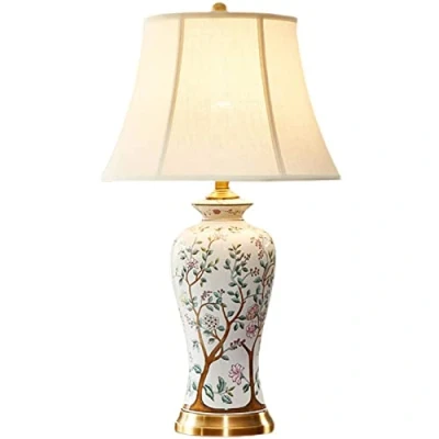 Image of UIOPPOI Twig Ceramic Table lamp, Rustic Vintage White 27.5&quot; Tall Coastal Bedside Lamp Body with Fabric Tapered Drum Shade for Living Room Bedroom House Nightstand Home