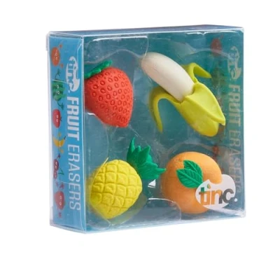 Image of Tinc Fruit Eraser Collection Pack for Kids Use at School &amp; Homework Easy Error Correction Pencil Erasers Colourful Gift Style Packaging 4 Novelty Shaped Erasers, FRUERCOL