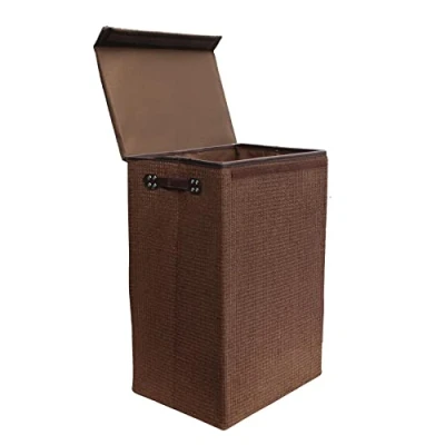 Image of simpahome 72L Laundry Basket with Lid, Sturdy Foldable Woven Style Hamper Design Dark Brown 60cm (H) x 40cm (W) 30cm (L) Single