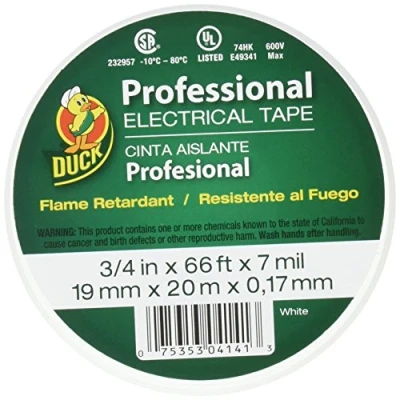 Image of Duck Brand 300877 Professional Grade Electrical Tape, 3/4 Inch by 66 Feet, Single Roll, White