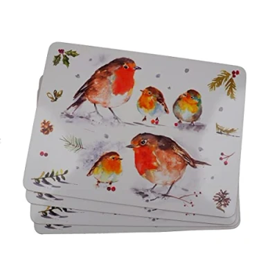 Image of Christmas Tableware Set of 4 Placemats Winter Robins Design