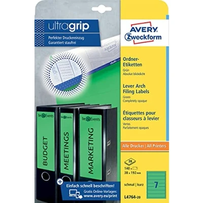 Image of Avery Zweckform, L4764 20, Filing Labels, 20 Sheets, for Slim Ring Binders, like Leitz, Elba, Esselte, Mehle, Herlitz, Bene, 192 x 38 mm
