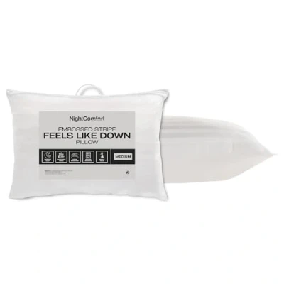 Image of Night Comfort Satin Stripe White Pillow Hypoallergenic Medium Support, Microfibre Pillows for Side Sleepers, Filled with Bouncy Hollowfibre, Big Bed (Pack of 1)