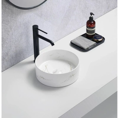 Image of Affine Round Countertop Basin Marble White 301 x 301mm