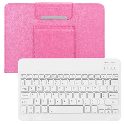 Image of Keyboard Case, 10&quot; Bluetooth Tablet + PU Leather Case Set, Detachable Wireless with Stand, for Android, IOS, Windows, Pink(10&quot;)