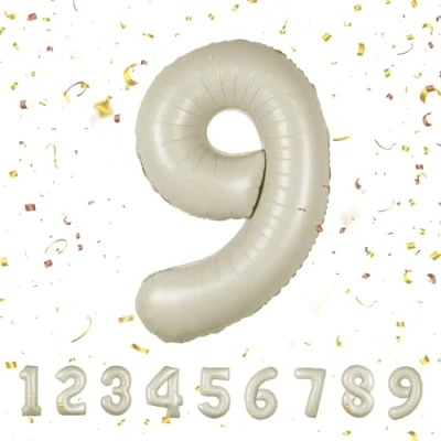 Image of Number Balloons 9,Beige 9 for Birhtday Party Decoration,40 Inch Giant Helium Foil Boys Girls 9th Birthday Decor Anniversary Decorations Supplies