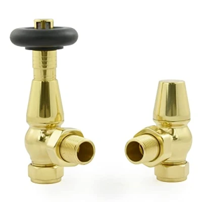 Image of Hot Flow Jordan Traditional Thermostatic Radiator Valve (Angled TRV) (Brass)