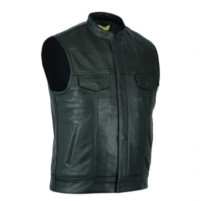 Image of Leatherick Mens Anarchy Premium Cowhide Motorcycle Leather Black Waistcoat (UK, Numeric, 66, Regular, Black)