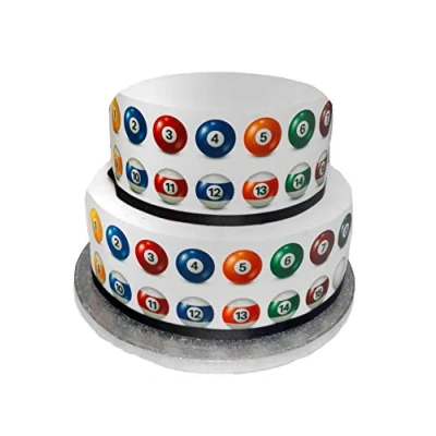 Image of Edible Decor Sheet Pool Ball Billiards Border Ribbon Perfect for Larger cakes Easy to Use