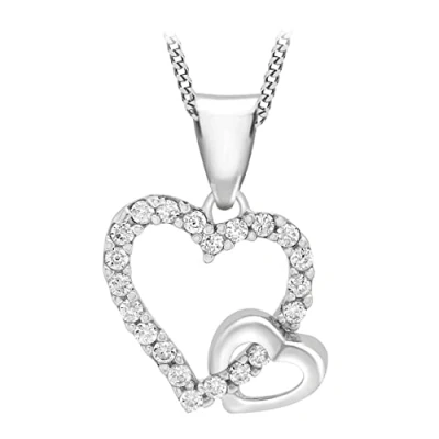 Image of Carissima Gold Women&#039;s 9ct White Cubic Zirconia Double Heart Pendant on Curb Chain Necklace of 46cm/18&quot;