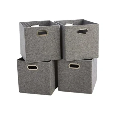 Image of Large Grey Felt Foldable Canvas Storage Folding Box Fabric Cube 4 Piece Set