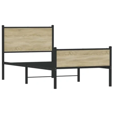 Image of vidaXL Metal Bed Frame with Headboard Footboard Sonoma Oak Modern Single 100x190cm Steel
