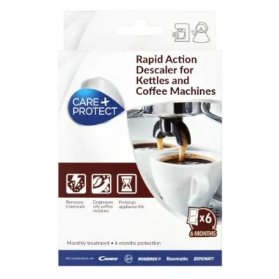 Image of Care + Protect Descaler for Coffee Machine and Kettles, Universal, Removes Limescale Residues of Tea, 6 Single Sachets Powder