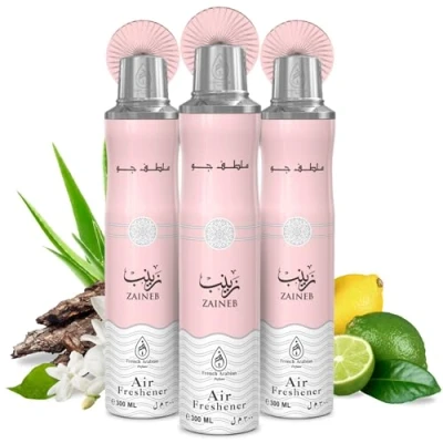 Image of Air Freshener Spray Pack of 3 x 300ml Odour Eliminator Aerosol Room Long Lasting Arabian Freshner for Home and Car Oud, Blossom &amp; Floral Fresh Scent (Zaineb)