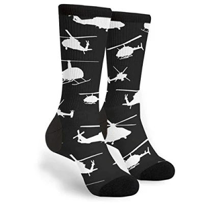 Image of 934 Novelty Office Socks Black And White Helicopter Work Breathable Walking Unisex For Men Outdoor Gifts 40Cm