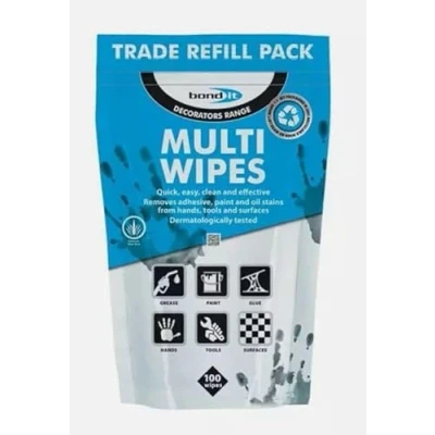 Image of Bond It Multi 100 Wipes Decorators Grease Paint Glue Oil Stains Trade Hand Refill Pack Professional Cleaning Adhesive Sealant