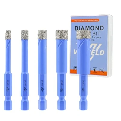Image of Dry Diamond Drill Bits Set 5/6/8/10/12mm 5Pcs Tile Hole Saw Kit for Ceramic Porcelain Marble Granite Quick Change Hex Shank with Storage Case