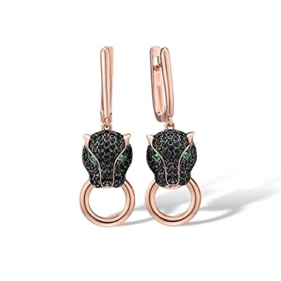Image of Santuzza Panther Earrings 925 Sterling Silver Black Spinel Leopard Dangle for Women