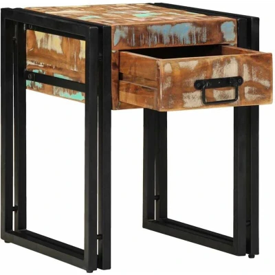 Image of vidaXL End Table with Drawer Black 40x40x50 cm Solid Reclaimed Wood