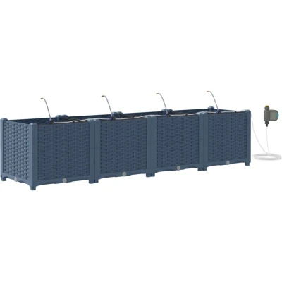 Image of vidaXL Garden Planters with Water Irrigation System 4 pcs Grey