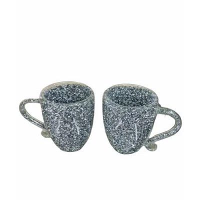 Image of Glamified Crushed Diamond Crystal Filled Mugs Set Of 2 Silver Kitchen Tea Coffee Cups