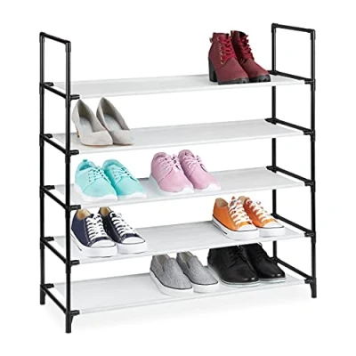 Image of Relaxdays XL plug rack, 5 tiers, space for 20 pairs storage, 30x87.5x90.5cm, white shoe organiser, Steel, 90,5 x 87,5 30 cm