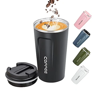 Image of Big seller 17oz (500ml) Vacuum Insulated Travel Mug, Leakproof Double Wall Stainless Steel Reusable Coffee Cup with Lid for Hot &amp; Cold Drinks, Black
