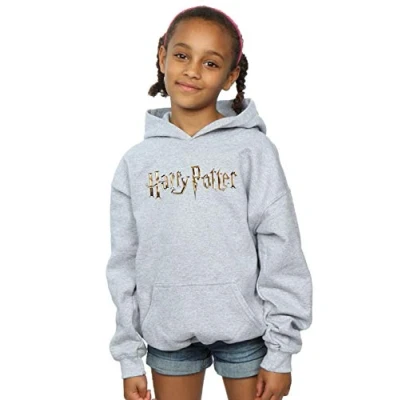 Image of Harry Potter Girls Full Colour Logo Hoodie Sport Grey 5 6 Years
