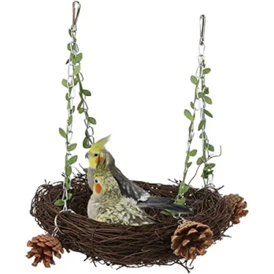 Image of WACURRENTHYD Natural Rattan Nest Small Medium Large Bird Swing for Parrot Parakeet Cockatiel Conure Cockatoo Macaw Amazon African Grey Lovebird Finch Canary Budgie Cage Perch Toy (Large)