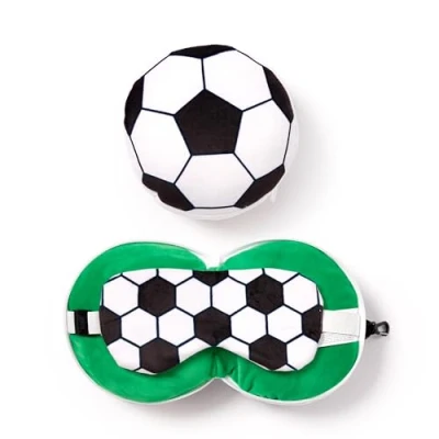 Image of Relaxeazzz Football Round Plush Travel Pillow &amp; Eye Mask Sleep Masks Kids Accessories For Sleeping Airplane Flight Plane Neck Pillows