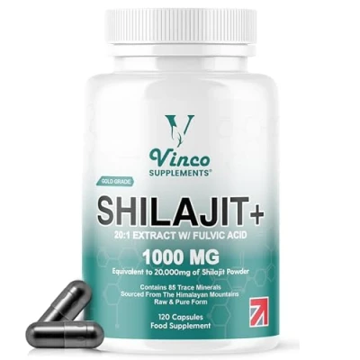 Image of Vinco Himalayan Shilajit 120 Capsules 20,000mg, Robust 1000mg Per Serving, Rich in 85+ Minerals &amp; Fulvic Acid, Convenient Alternative to Resin for Men Women