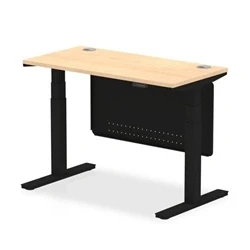 Image of Air 1200x600 Height Adjustable Desk Maple CP Black Leg Modesty Panel