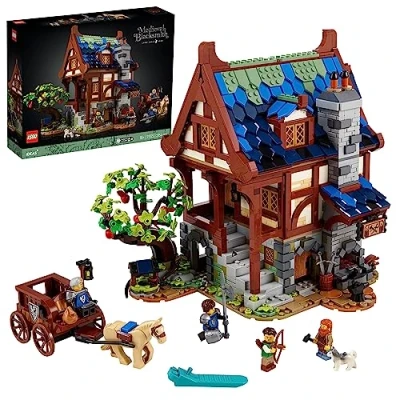 Image of LEGO Ideas Blacksmith 21325 Building Kit; Display Model for Adults, Featuring a Fully Furnished, 3 Level with Workshop, Glowing Coal Forge, Bedroom and Kitchen, Plus Garden (2,164 Pieces)