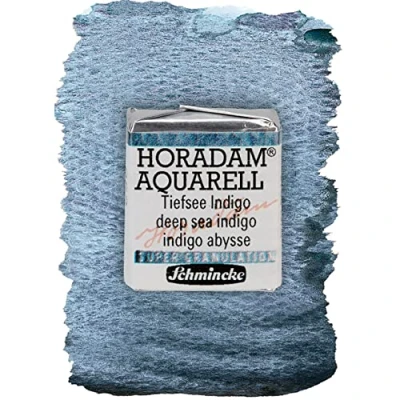 Image of Schmincke HORADAM® AQUARELL, super Granulation, 14 952 044 Deep Sea Indigo, 1/2 pans, very strong granulating tones, finest, watercolors