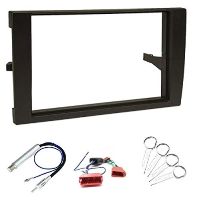 Image of Sound way Double DIN Car Radio Installation Kit, 2 Front Panel Frame, Facia Adaptor, ISO Connector Cable, Antenna Adapter, Release keys, compatible with Audi A4 B6 B7, Seat Exeo
