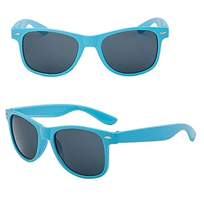 Image of Stripey Elite Kids Sunglasses Girls Boys Unisex UV400 Protection Classic Shades Bright Colours Age 3 10 Years Old (Light Blue)