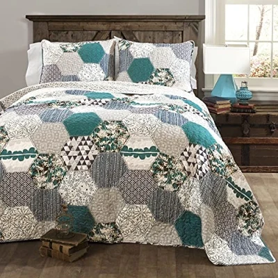 Image of Lush Decor Briley 3 Piece Quilt Set, TURQUOISE, King