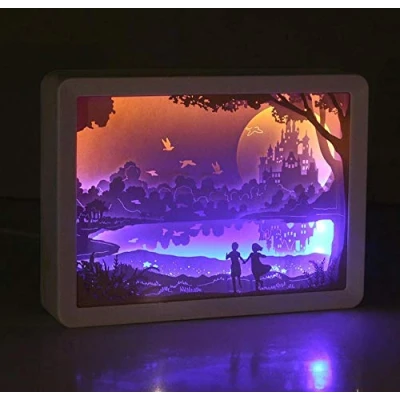 Image of Papercut Light Boxes 3D Paper Carving Shadow Box LED Night Lamp Art Decoration Gift Decorative Mood for （Beautiful Scenery）