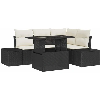 Image of vidaXL 5 Piece Garden Sofa Set with Cushions Black Poly Rattan