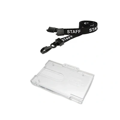 Image of ID Card It Holder Badge Buddy and Staff Neck Strap Lanyard Black