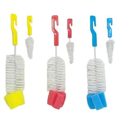 Image of Pack of 2 Brush Kids Baby Milk Feeding Bottle and Teat Nipple Cup Cleaning Sponge, Hanging Hole for Easy Storage, Non Scratch Brush, (Small + Large) (Random Color) (D2)