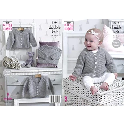Image of King Cole Baby Double Knitting Pattern Raglan Sleeve Cardigans &amp; Sweater (5334)