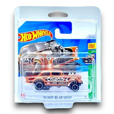 Image of Hot Wheels &#039;55 Chevy Bel Air Gasser (Orange) 2/5 HW Reverse Rake 2024 63/250 (Short Card) includes a KLAS Car Keeper Protector Case HTB90