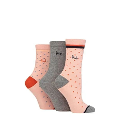 Image of Women&#039;s 3 Pair Pringle Patterned Cotton and Recycled Polyester Socks Small Polka Dot Pink 4 8 Ladies